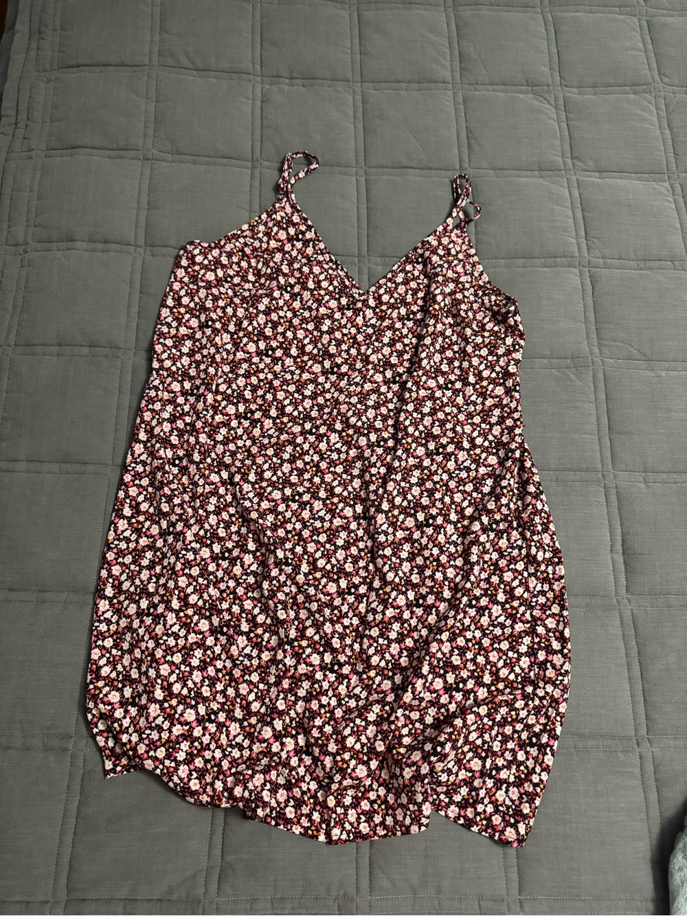 SHEIN Floral V-Neck Slip Dress in Burgundy, Pink and Cream